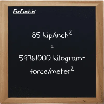 85 kip/inch<sup>2</sup> is equivalent to 59761000 kilogram-force/meter<sup>2</sup> (85 ksi is equivalent to 59761000 kgf/m<sup>2</sup>)